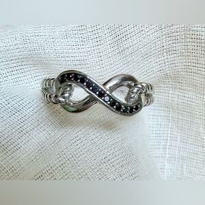 Macy's Silver Infinity Knot Ring Black Spinel Rope Band sz 6